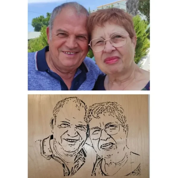 Portrait couple personnalise bois