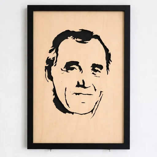 Portrait bois Charles Aznavour 1