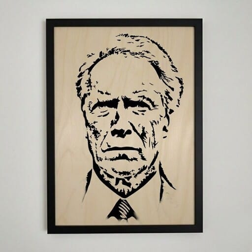 Portrait bois Clint Eastwood 1
