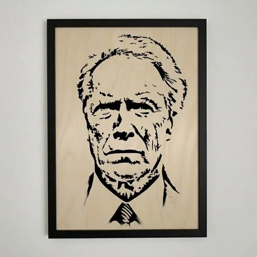 Portrait bois Clint Eastwood 1