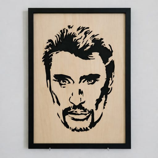 Portrait bois Johnny Hallyday