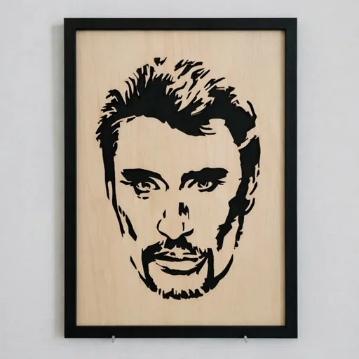 Portrait bois Johnny Hallyday